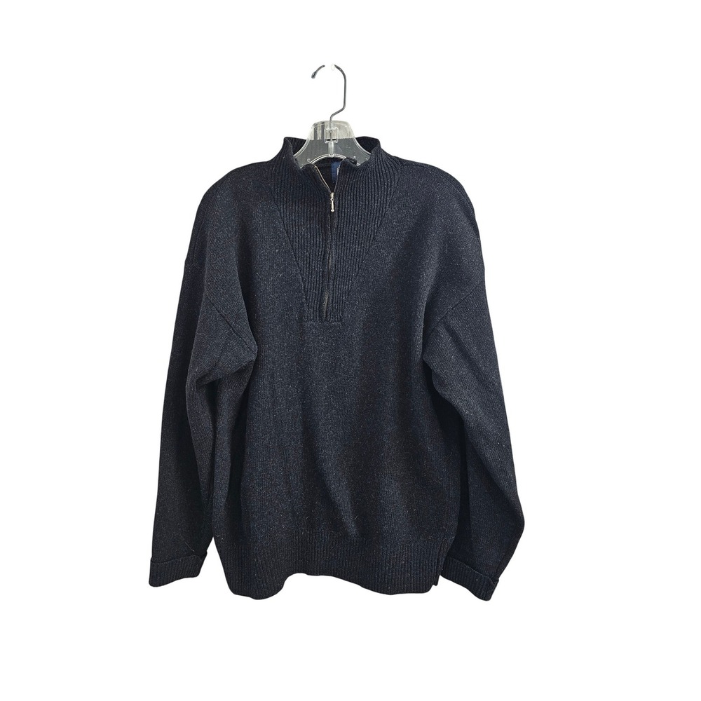 GAP‎ Vintage 90s 100% Lambswool Quarter Zip Sweater Charcoal Gray Small Y2K Cozy